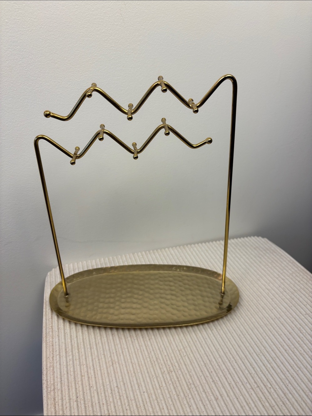 Gold Metal Jewelry Stand with Hammered Tray